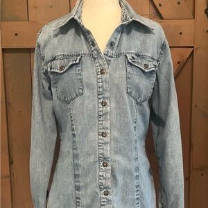 Vintage Guess Jeans Snap-Down Denim Shirt Blue